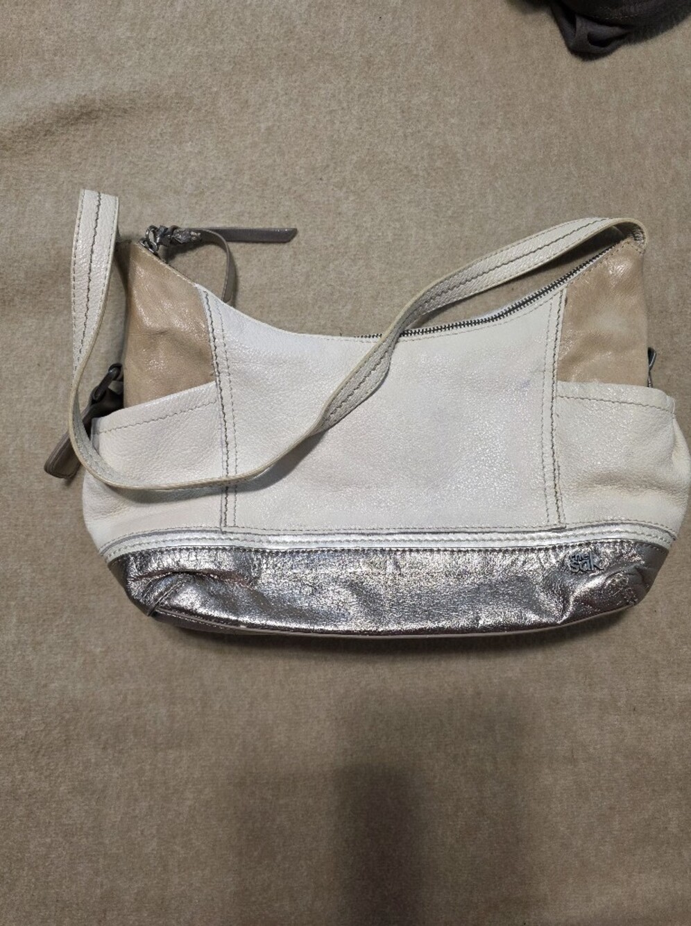 The Sak White and Beige Shoulder Bag with Silver Accent